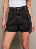 WOMEN'S BUTTON CLOSURE CARGO POCKETS DENIM SHORTS