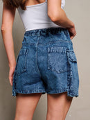 WOMEN'S BUTTON CLOSURE CARGO POCKETS DENIM SHORTS