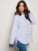 WOMEN'S LONG SLEEVE BUTTON UP SEQUINS GRAPHIC OVERSIZED SHIRT