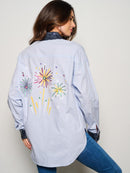 WOMEN'S LONG SLEEVE BUTTON UP SEQUINS GRAPHIC OVERSIZED SHIRT