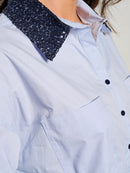 WOMEN'S LONG SLEEVE BUTTON UP SEQUINS GRAPHIC OVERSIZED SHIRT