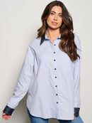 WOMEN'S LONG SLEEVE BUTTON UP SEQUINS GRAPHIC OVERSIZED SHIRT