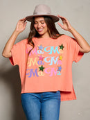 WOMEN'S SHORT SLEEVE STARS DESIGN HIGH-LOW GRAPHIC TOP