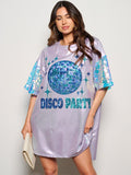 WOMEN'S SHORT SEQUINS SLEEVE HIGH-LOW METALLIC GRAPHIC MINI DRESS