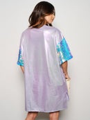 WOMEN'S SHORT SEQUINS SLEEVE HIGH-LOW METALLIC GRAPHIC MINI DRESS
