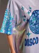 WOMEN'S SHORT SEQUINS SLEEVE HIGH-LOW METALLIC GRAPHIC MINI DRESS