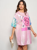 WOMEN'S SHORT SEQUINS SLEEVE HIGH-LOW METALLIC GRAPHIC MINI DRESS