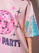 WOMEN'S SHORT SEQUINS SLEEVE HIGH-LOW METALLIC GRAPHIC MINI DRESS