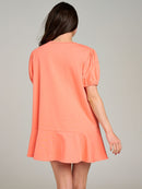 WOMEN'S SHORT PUFF SLEEVE RUFFLE BOTTOM HEM GRAPHIC FRONT POCKETS MINI DRESS