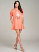 WOMEN'S SHORT PUFF SLEEVE RUFFLE BOTTOM HEM GRAPHIC FRONT POCKETS MINI DRESS