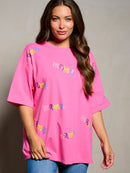 WOMEN'S SHORT SLEEVE SEQUINS MAMA GRAPHIC TOP