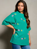WOMEN'S SHORT SLEEVE SEQUINS MAMA GRAPHIC TOP