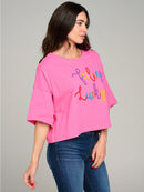 WOMEN'S SHORT SLEEVE GRAPHIC LOOSE FIT TOP