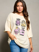 WOMEN'S SHORT SLEEVE SEQUINS MULTI GRAPHIC TOP