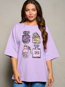 WOMEN'S SHORT SLEEVE SEQUINS MULTI GRAPHIC TOP