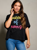 WOMEN'S SHORT SLEEVE QUEEN OF MOMS GRAPHIC TUNIC BLOUSE TOP