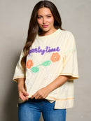 WOMEN'S SHORT SLEEVE PARTY TIME GRAPHIC TUNIC BLOUSE TOP