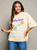 WOMEN'S SHORT SLEEVE PARTY TIME GRAPHIC TUNIC BLOUSE TOP