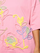 WOMEN'S SHORT SLEEVE FLOWER GRAPHIC TOP