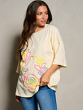 WOMEN'S SHORT SLEEVE FLOWER GRAPHIC TOP