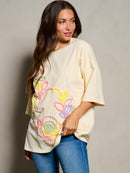 WOMEN'S SHORT SLEEVE FLOWER GRAPHIC TOP