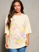 WOMEN'S SHORT SLEEVE FLOWER GRAPHIC TOP