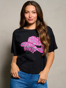 WOMEN'S SHORT SLEEVE SEQUINS HOWDY GRAPHIC TOP