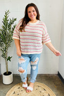 Stand Out Oatmeal & Lavender Stripe Netted Crochet Sweater Top (Open Pack)