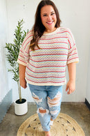 Stand Out Oatmeal & Lavender Stripe Netted Crochet Sweater Top (Open Pack)