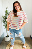 Stand Out Oatmeal & Lavender Stripe Netted Crochet Sweater Top (Open Pack)