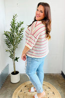Stand Out Oatmeal & Lavender Stripe Netted Crochet Sweater Top (Open Pack)