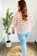 Stand Out Oatmeal & Lavender Stripe Netted Crochet Sweater Top (Open Pack)