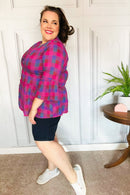Back To Basics Fuchsia Plaid Notched Neck Babydoll Top (Open Pack)