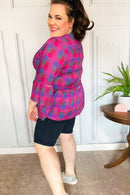 Back To Basics Fuchsia Plaid Notched Neck Babydoll Top (Open Pack)