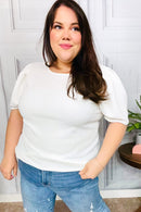 Stand Out White Crinkle Textured Woven Puff Sleeve Top (Open Pack)
