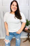 Stand Out White Crinkle Textured Woven Puff Sleeve Top (Open Pack)