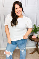 Stand Out White Crinkle Textured Woven Puff Sleeve Top (Open Pack)