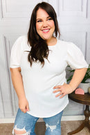 Stand Out White Crinkle Textured Woven Puff Sleeve Top (Open Pack)