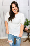 Stand Out White Crinkle Textured Woven Puff Sleeve Top (Open Pack)