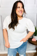 Stand Out White Crinkle Textured Woven Puff Sleeve Top (Open Pack)