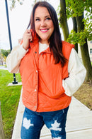 Weekend Ready Rust High Neck Snap Button Quilted Puffer Vest (Open Pack)