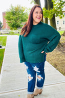 Classy Chic Hunter Green Mock Neck Chest Pocket Knit Sweater (Open Pack)
