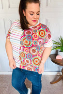 Always Fun Ivory & Fuchsia Stripe and Crochet Print Top (Open Pack)
