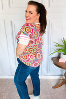 Always Fun Ivory & Fuchsia Stripe and Crochet Print Top (Open Pack)