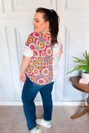 Always Fun Ivory & Fuchsia Stripe and Crochet Print Top (Open Pack)