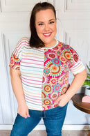 Always Fun Ivory & Fuchsia Stripe and Crochet Print Top (Open Pack)