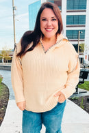 The Perfect Day Oatmeal Notched Neck Contrast Stitch Knit Hoodie (Open Pack)