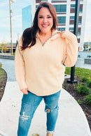 The Perfect Day Oatmeal Notched Neck Contrast Stitch Knit Hoodie (Open Pack)
