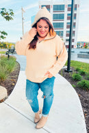 The Perfect Day Oatmeal Notched Neck Contrast Stitch Knit Hoodie (Open Pack)