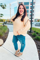 The Perfect Day Oatmeal Notched Neck Contrast Stitch Knit Hoodie (Open Pack)
